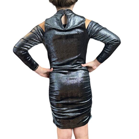 Juicy Couture Silver Bodycon Ruched Cold Shoulder Dress Velvet Size Small Y2K - Picture 5 of 10